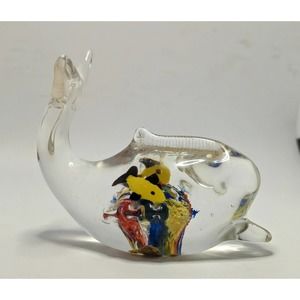 Vintage Glass Art Fish Paperweight Dolphin Porpoise Murano Style